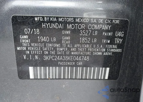 2019 Hyundai Accent Se z USA, uszkodzony, nr VIN 3KPC24A38KE044748